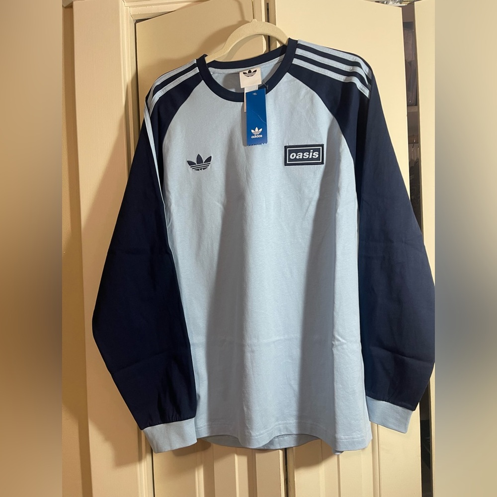 Oasis Live 2025 Light Blue and Navy Long Sleeve T Shirt Adidas